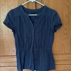 Banana Republic Navy Blouse with Silver Stripes